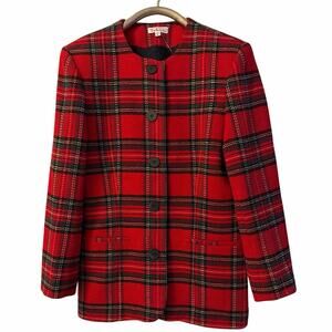 Talbots Christmas Vintage blazer/Jacket sz6 Red Tartan Plaid Academia Career